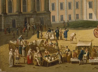 Mercado en el Alter Markt, Potsdam, 1772 (detalle)